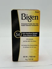 BIGEN #56 Rich Medium Brown POWDER HAIR COLOR No Ammonia Mix W/Water 0.21 oz NEW