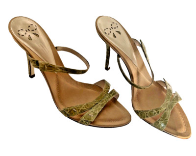 Vero Cuoio Women's Reptile Leather Strap Olive Size 40 Made In Italy $450 NEW