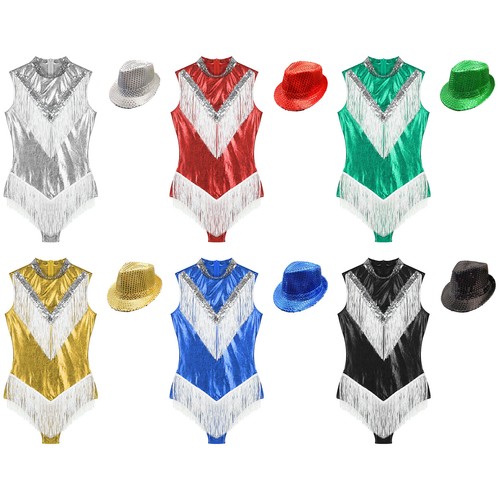Mujer Body Brillante Traje de Baile Baile Competición Leotardo Con Sombrero Jazz - Imagen 3 de 81
