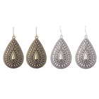 New Vintage Bohemian Boho Ethnic Antique Oval Water Drop Carved Dangle Earrings