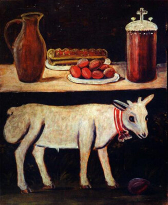 stunning  oil  painting  handpainted on canvas-Easter lamb on Easter table
