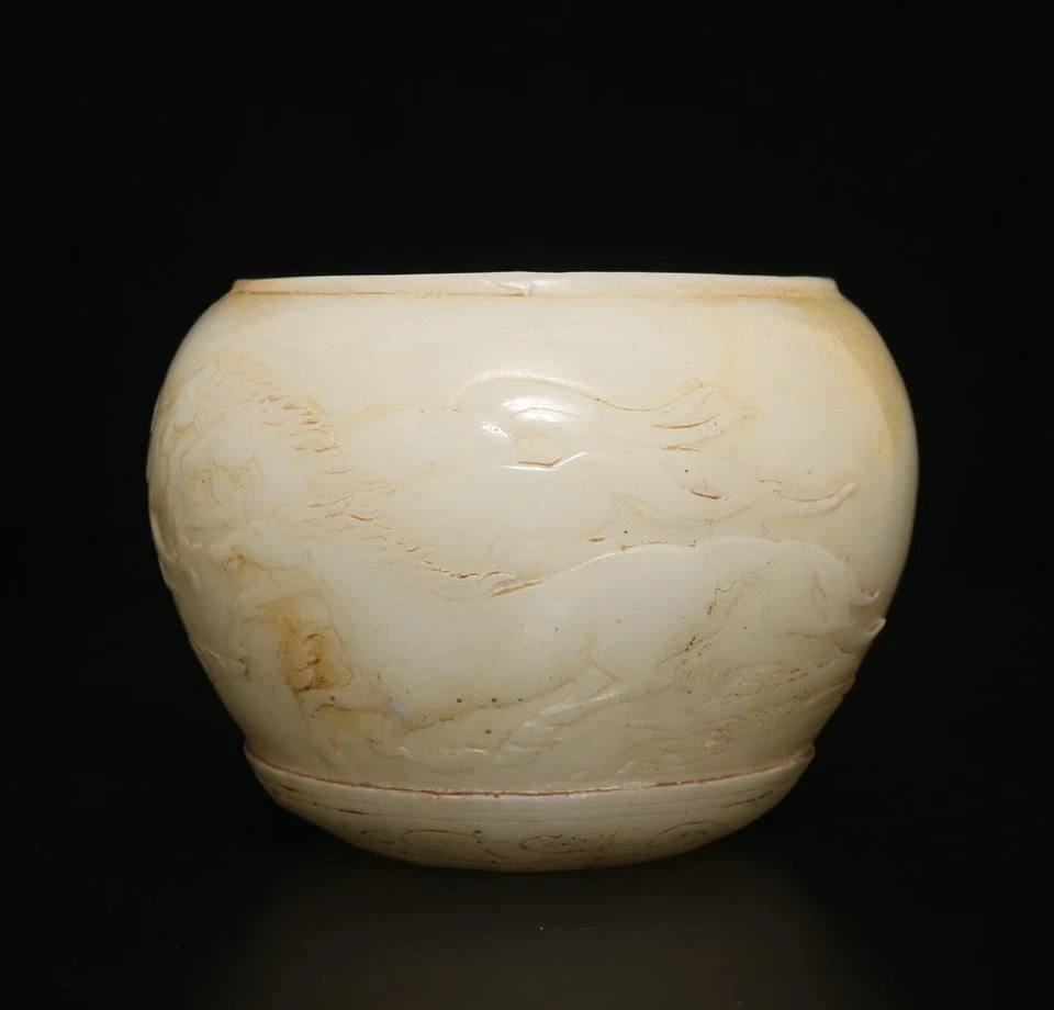 Antiguo quemador de incienso chino de jade blanco con caballo Foto 3 de 4