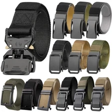 Tactical Nylon Belt Automatic Buckle with Slide Ratchet 1.3" Belts Waist for Men