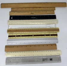 Lot 12 Vintage Wood, Metal, Plastic Fiskars, Falcon, Westcott, Staedtler Rulers