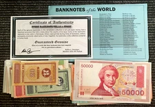 50 Pcs of Different World Banknotes Certificate Of Authenticity & List Included