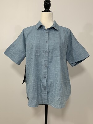 New UNITED BY BLUE XL Sandstone Block SS Button Down Shirt Blue Organic Cotton
