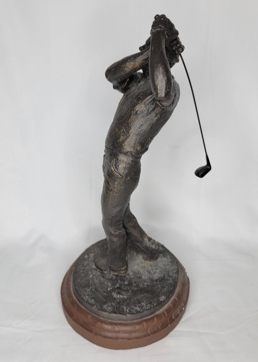 Michael Garman Golf Sculpture “Tee Shot” Bronzetone Mounted 13.5