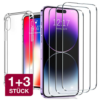 3x Panzerfolie Glas + Handy Schutz Hülle für iPhone 13 12 11 Pro mini Max XS XR