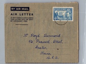 1949 British Territory St Helena Island Airmail Letter Cover To Dexter Maine USA