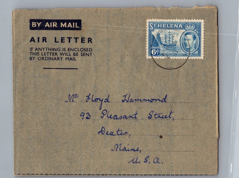 1949 British Territory St Helena Island Airmail Letter Cover To Dexter Maine USA