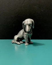 E Fine Pewter Sitting Dachshund Doxie Doxy Puppy Weiner Dackel Dog Mini Figurine
