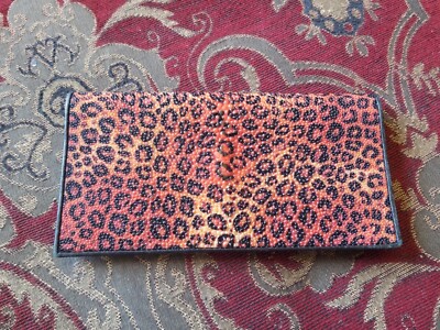 Genuine Stingray Leather Womens Wallet ID Cards Orange Black Cheetah Print