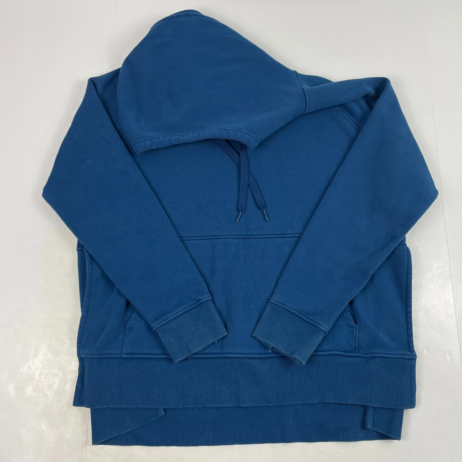 Athleta Hoodie Women Large Blue Long Sleeve Pullover Lined Oversize Workout Slit