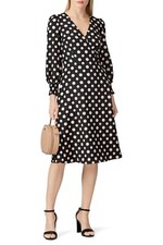 1901 Black Polka Dot V Neck Long Sleeve Dress Size 16