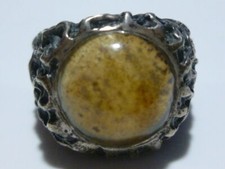 AWESOME ANTIQUE POSSIBLE DECO STERLING SILVER AGATE HANDMADE UNISEX RING SZ 7.65