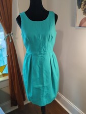 J Crew Dress Size 4 Teal Texture With Pleats Cotton Sleeveless