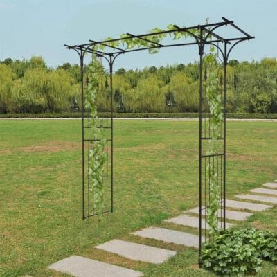 OUTVITA Metal Garden Gate Wedding Rose Arch Pergola Archway Climbing Plant Trellis Black