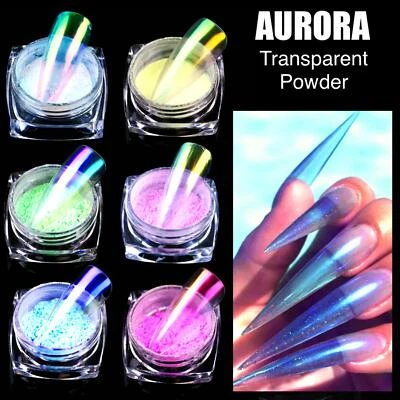 AURORA Transparent Magic Nail Powder Candy Colours Neon CHROME Mirror Mermaid UK