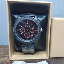 Men's Analog Quartz Wrist Watch Black Dial Calendar Classic Stainless Steel Brac