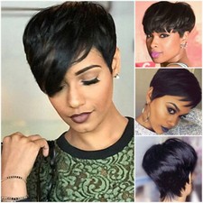 Natural Short Wigs Synthetic Hair Pixie Cut Women Wig Afro American Full Wig US