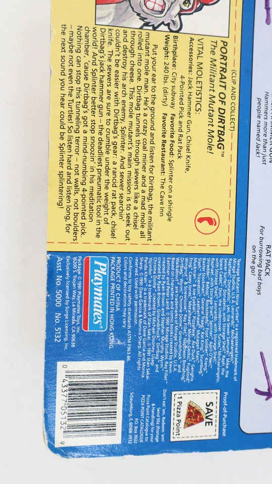 Dirt Bag Dirtbag Teenage Mutant Ninja Turtles TMNT 1991 Playmates New Sealed - Image 3 of 4