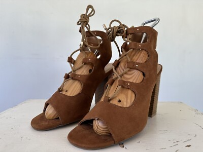 Forever 21 Brown Faux Suede Strappy Tie Up Sandal Heels