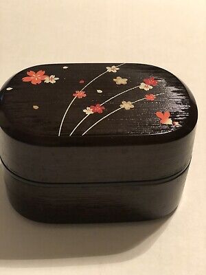 Japanese Bento Box Lunch Container 2 Tier Layered 6" Red Butterfly Made in Japan
