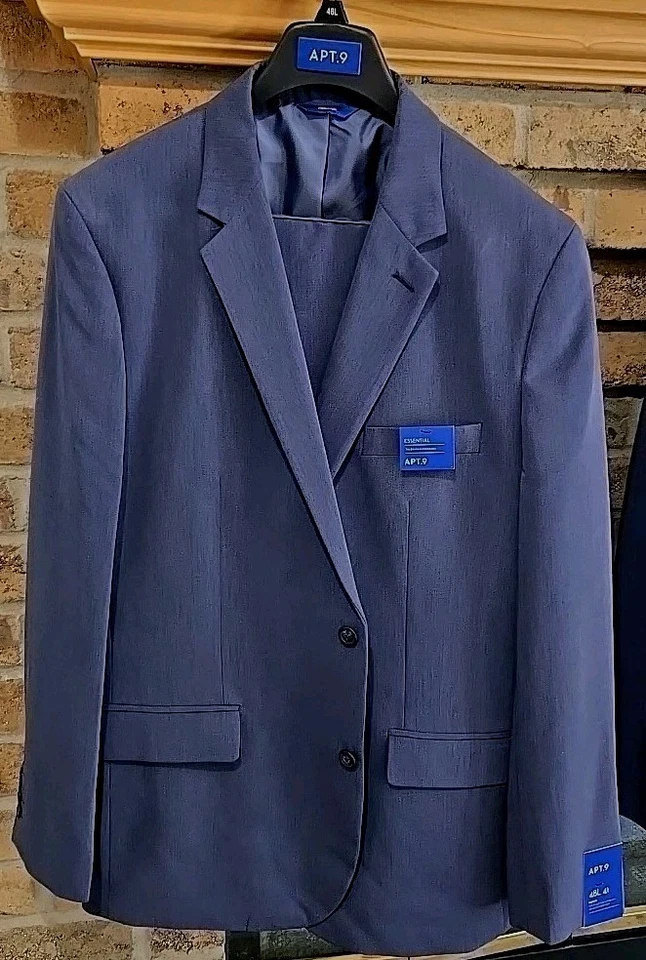 全新 Apt 9 男式必备修身蓝色灰色西装夹克 48L — 第 2/4 张图片