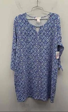 Stelle Parker Women's Blue Seashell Print Tunic Swim Cover Up Dress XL NWT