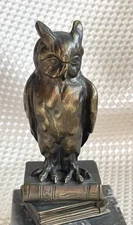 1920’ S Bronze Owl On Marble Germany 6" tall Art Deco