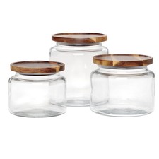 Glass Jars with Acacia Lids, 3 Piece Set
