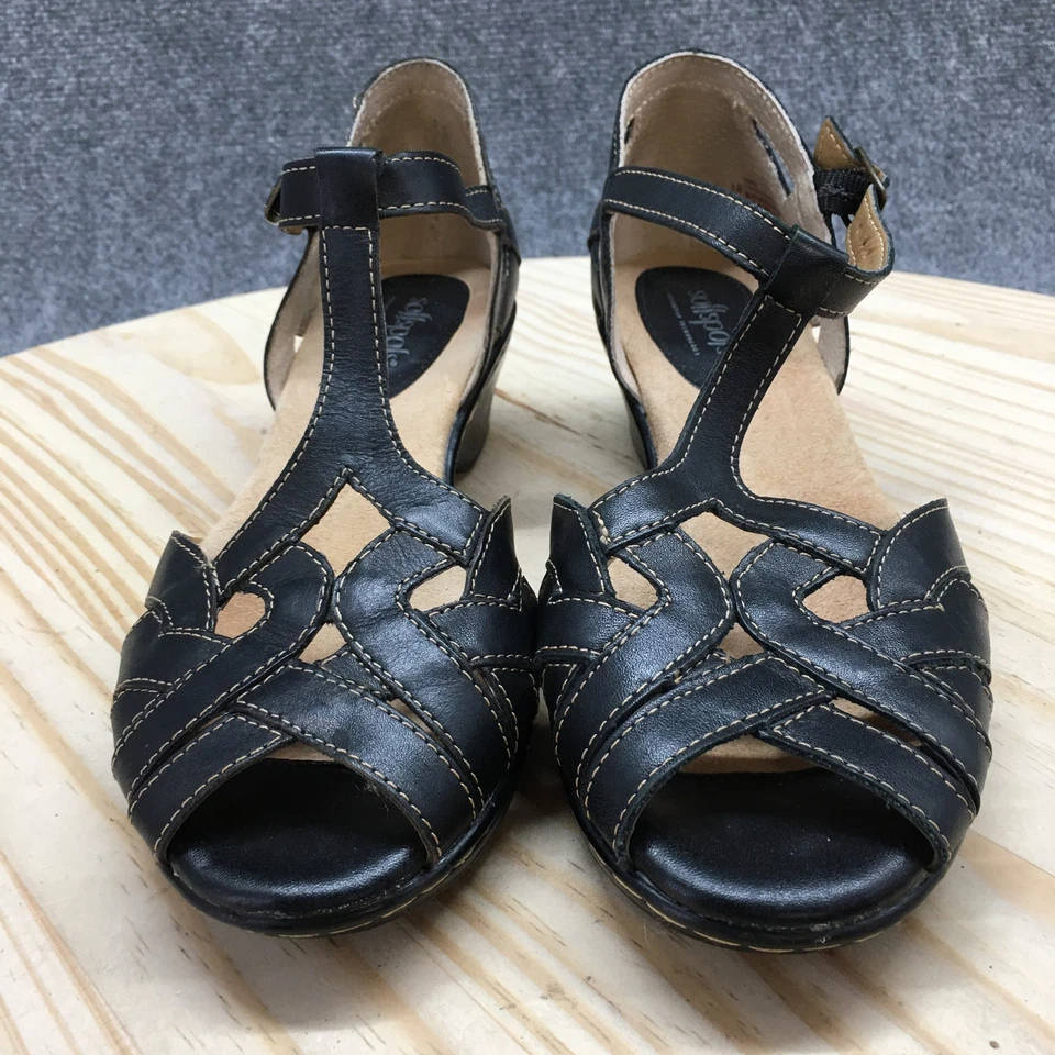 Softspots Sandals Womens 8 M Ankle Strap Black Leather Buckled Peep Toe Casual - Image 4 of 4