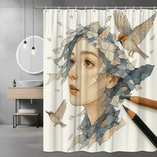 Artistic Blue Floral Shower Curtain for Home Decor