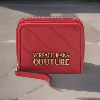 NEW Versace Jeans Couture Thelma Red Quilted Bifold 2Side Zip-Around Wallet $125