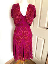 10-12 Phase Eight Hot Pink Sleeveless Detailed Tape work Dress & Matching Bolero