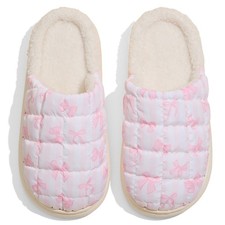 ScarvesMe Women's Pink Ribbon Pattern Print Puffer Holiday Gift Winter Slippers