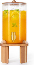 1 Gallon Glass Drink Dispensers: Beverage Dispenser for Parties with Wood Stand,