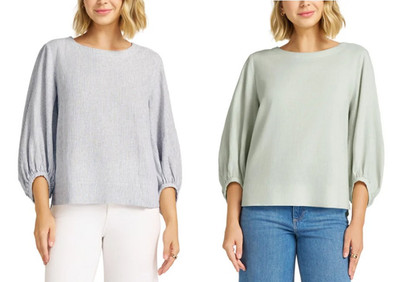 Matty M Women's Linen Blend Top 3/4 Sleeve Boat Neck