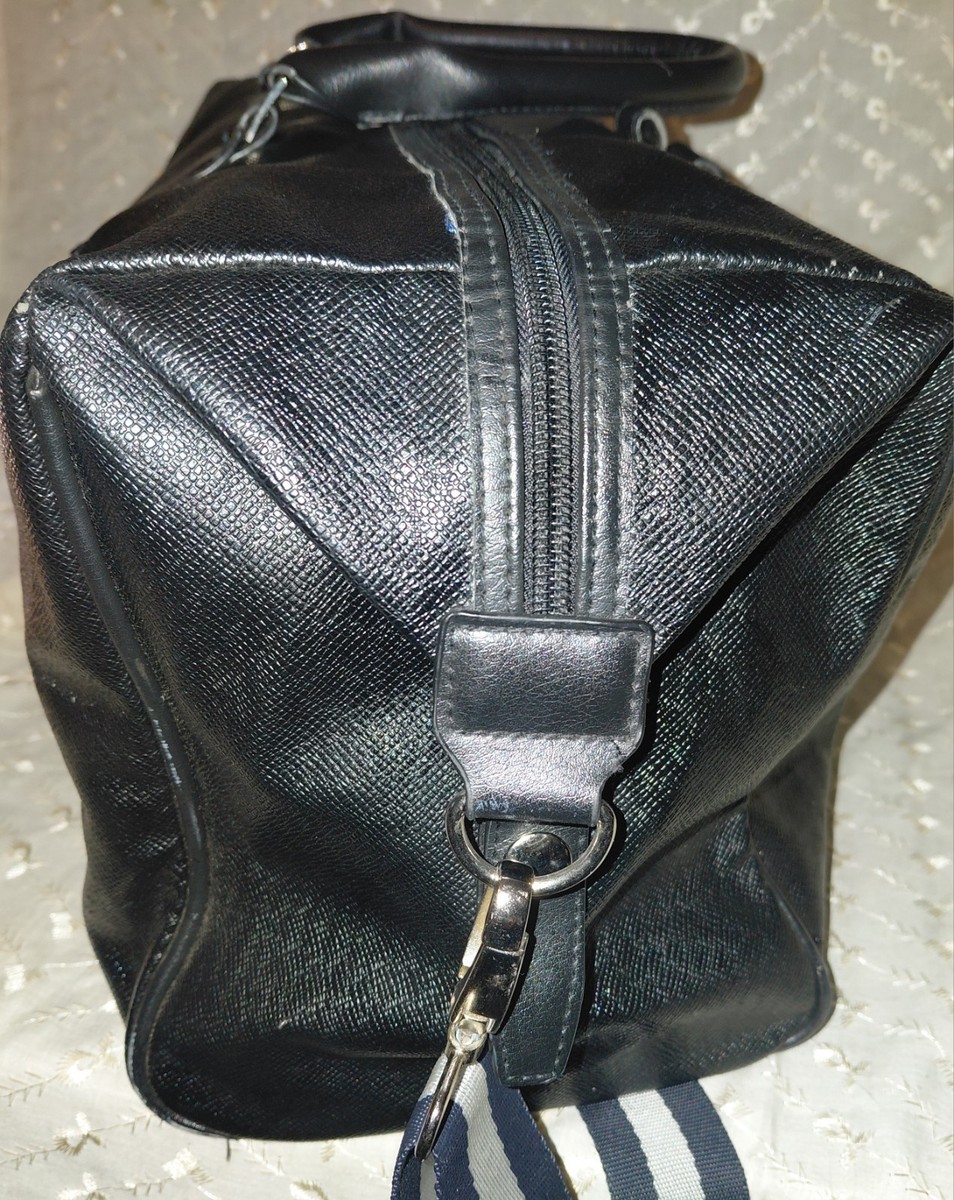 Chivas Regal Duffle/Travel Bag Black Vegan Leather - Gray Stripes