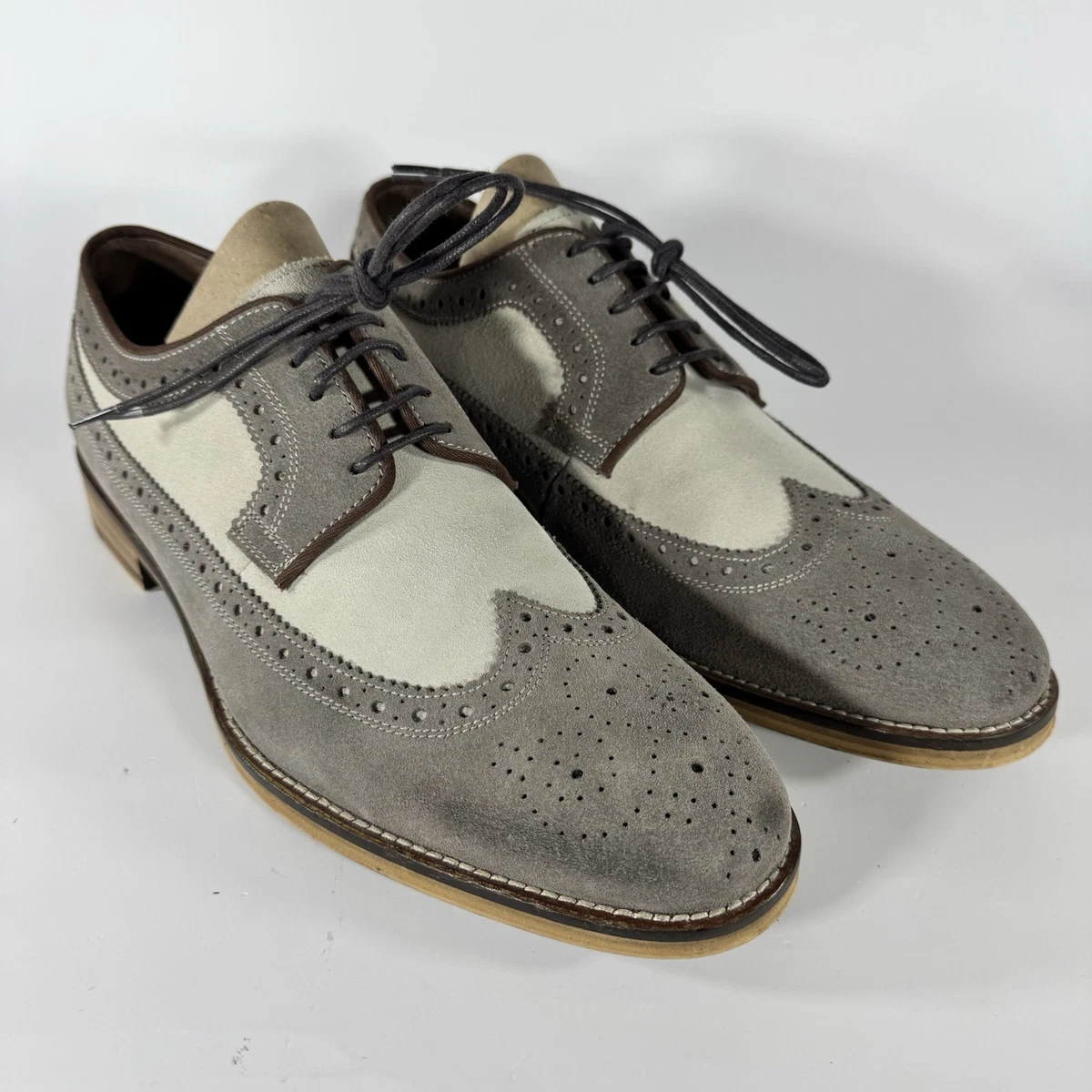 Chaussures Johnston & Murphy Homme 8.5 - Baskets Oxford En Daim Gris, Style Brogue