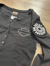 Vintage Harley Davidson Black Thermal Henley Long Sleeve Shirt Size M