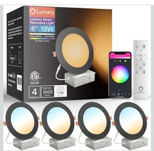 4 Pack Lumary Smart  Recessed Lighting 6 Inch 13W 1000lm WiFi Gimbal Ceiling LED