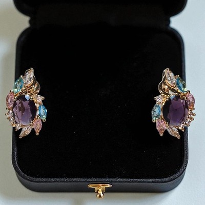 Elegante Damen Blumen Ohrring Klappcreole bunte Kubi Zirkonia 18K vergoldet Edel
