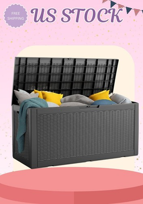 #ad 100 Gallon Resin Deck Box Lockable Waterproof Outdoor Storage for Patio Black $77.27