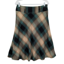 Vintage Plaid A Line Midi Skirt 8 Teal Brown Tartan Dark Academia Grunge Preppy