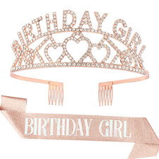 AOPRIE Birthday Girl Tiara and Crown for Women - Gold Rhinestone Crystal Decor