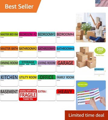 500 pcs 20 Designs Pre-Printed Color-Coded Home Moving Packing Box Labels wit...