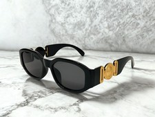 Rectangular Geometric Black Sunglasses Gold Detail Tinted Lenses Women
