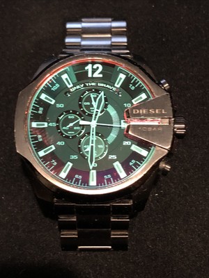 Diesel Only The Brave Mens Chronograph Navy Watch 10BAR Iridescent Blue