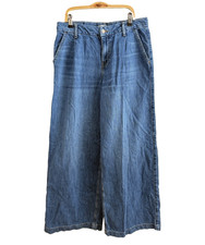Zara High Rise Wide Leg Pleated Jeans Women Size 4 Medium Wash 100 Cotton